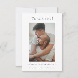 Elegant Wedding Thank You Blue White Photo Card