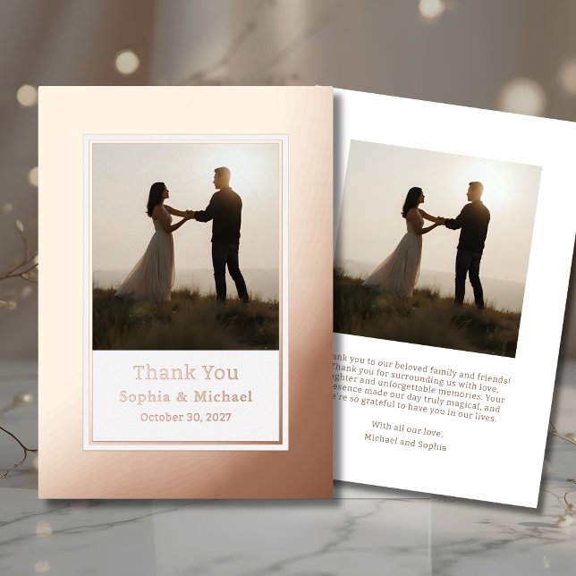 Elegant Wedding Thank You Card 2 Photo Rose Gold (Creator Uploaded)
