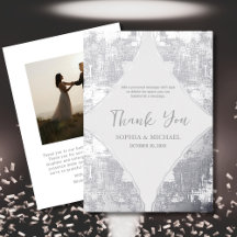 Elegant Wedding Thank You Card Photo Silver Foil