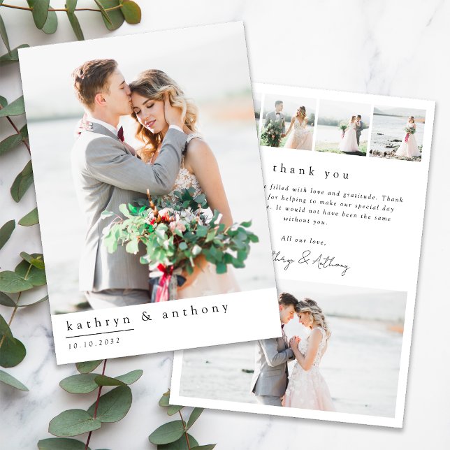 Elegant Wedding Thank You Card with Photos (Creator Uploaded)