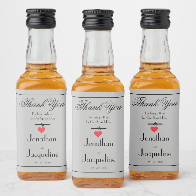 Elegant Wedding Thank You Chic Grey Mini  Liquor Bottle Label (Bottles)