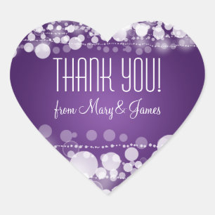 Elegant Wedding "Thank you"  Dotted Purple Heart Sticker
