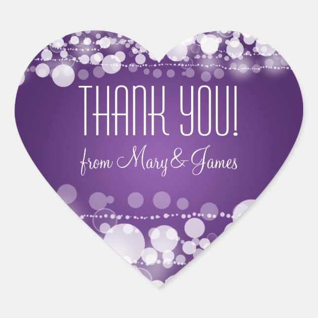 Elegant Wedding "Thank you"  Dotted Purple Heart Sticker (Front)