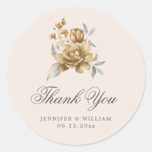 Elegant Wedding Thank You Gold Rustic Floral Classic Round Sticker