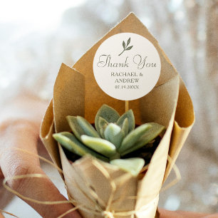 Elegant Wedding Thank You Green Cream Simple Classic Round Sticker