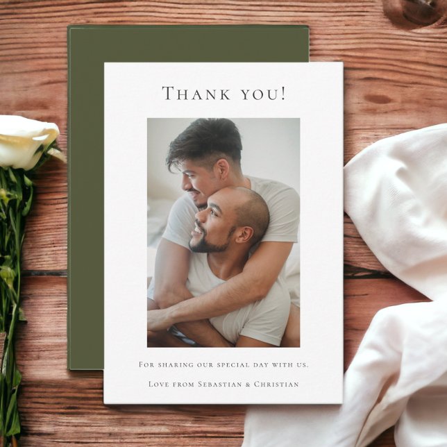 Elegant Wedding Thank You Green White Photo (Elegant Wedding Thank You Green White Personalized Photo cards from Ricaso)