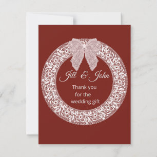 Elegant Wedding Thank You Lace Wreath Deep Red Card