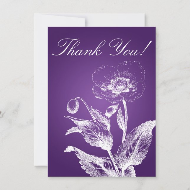 Elegant Wedding Thank You Note Poppy Purple Card (Front)