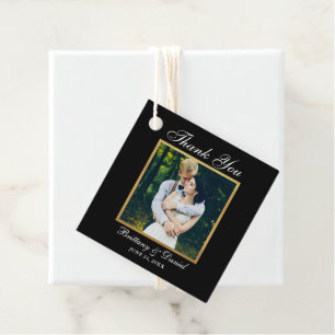 Elegant Wedding Thank You Photo Black Gold Favour Tags