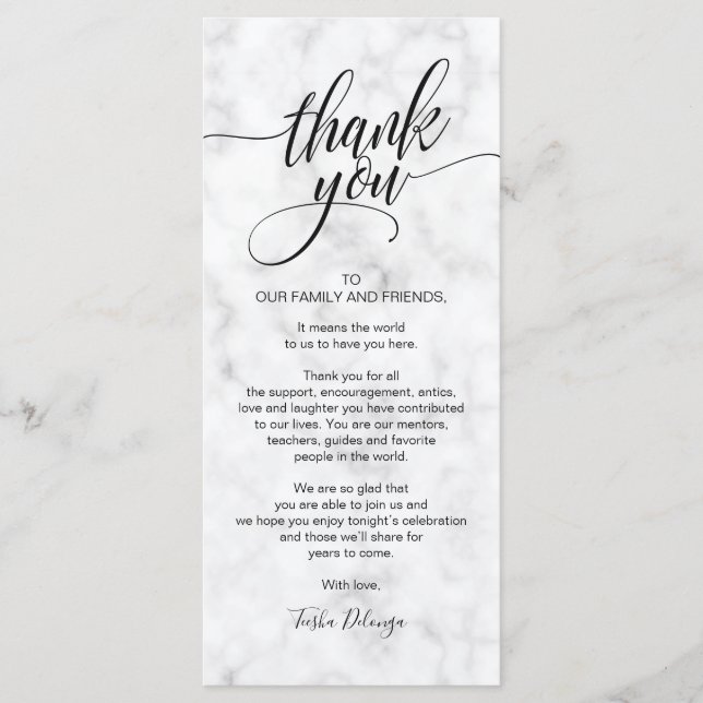 Elegant Wedding Thank you Place Setting Card (Front)