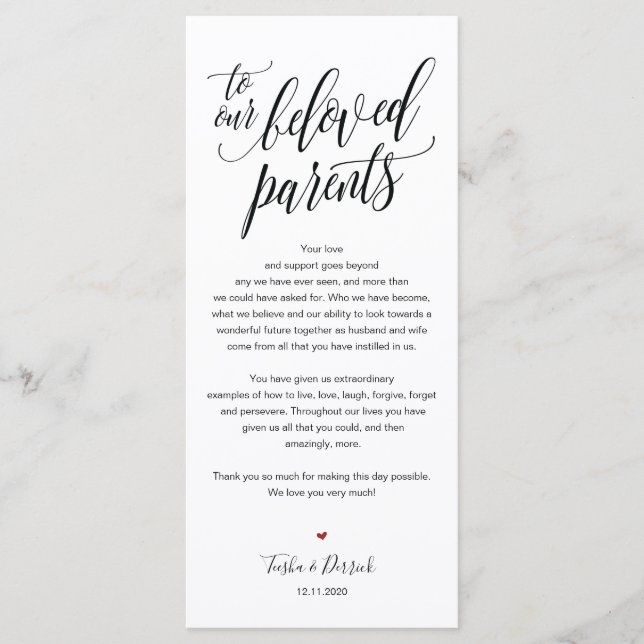 Elegant Wedding Thank you Place Setting Card (Front)