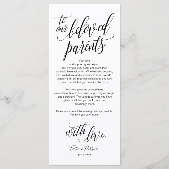 Elegant Wedding Thank you Place Setting Card (Front)