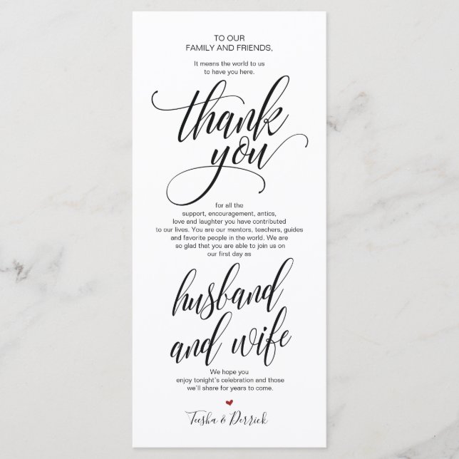 Elegant Wedding Thank you Place Setting Card v3 (Front)