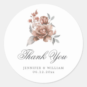 Elegant Wedding Thank You Rose Gold Rustic Floral Classic Round Sticker