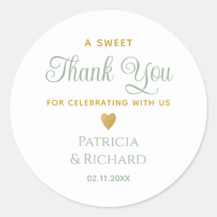 Elegant Wedding Thank You Sage Green And Gold Classic Round Sticker