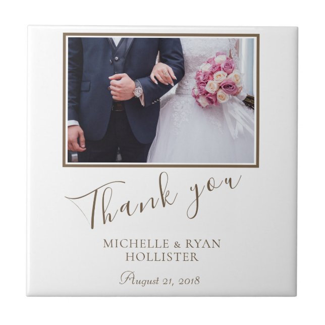 Elegant Wedding Thank you Script Photo Tile (Front)
