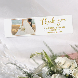 Elegant Wedding Thank you Script Photo Water Bottle Label
