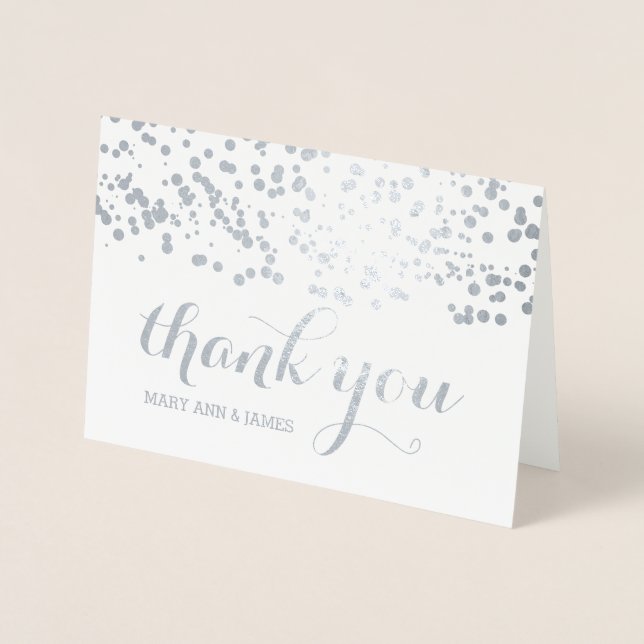 Elegant Wedding Thank You Silver Foil Confetti Foil Card (Front)