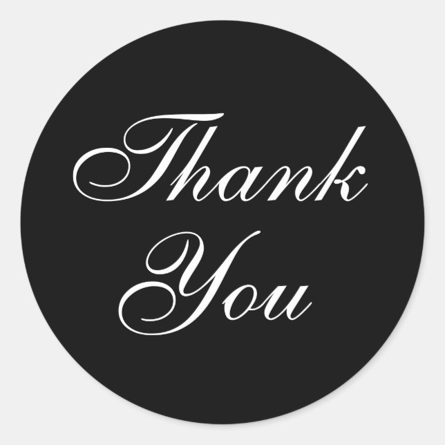 Elegant Wedding Thank You Stickers in Black (Front)