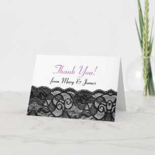 Elegant Wedding Thank You Vintage Black Lace Plum Card