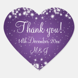 Elegant Wedding Thank You Winter Sparkle Purple Heart Sticker
