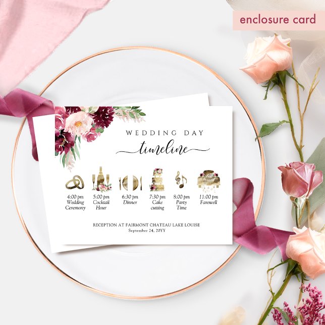 Elegant Wedding Timeline, Burgundy Blush Pink Enclosure Card (Creator Uploaded)