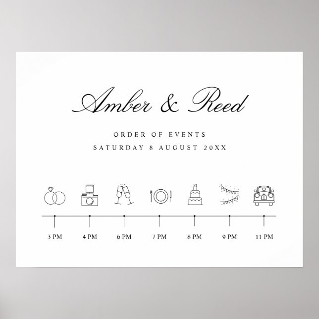 Elegant Wedding Timeline Order of Events Sign (Front)