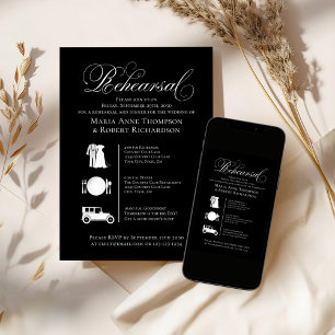 Elegant Wedding Timeline Rehearsal Dinner Invitation