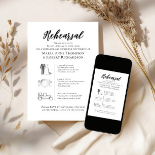 Elegant Wedding Timeline Rehearsal Dinner Invitation