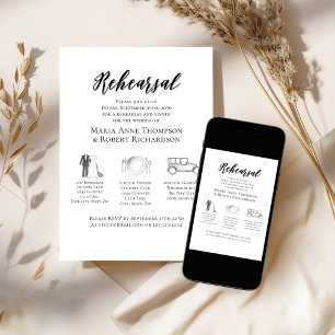 Elegant Wedding Timeline Rehearsal Dinner Invitation