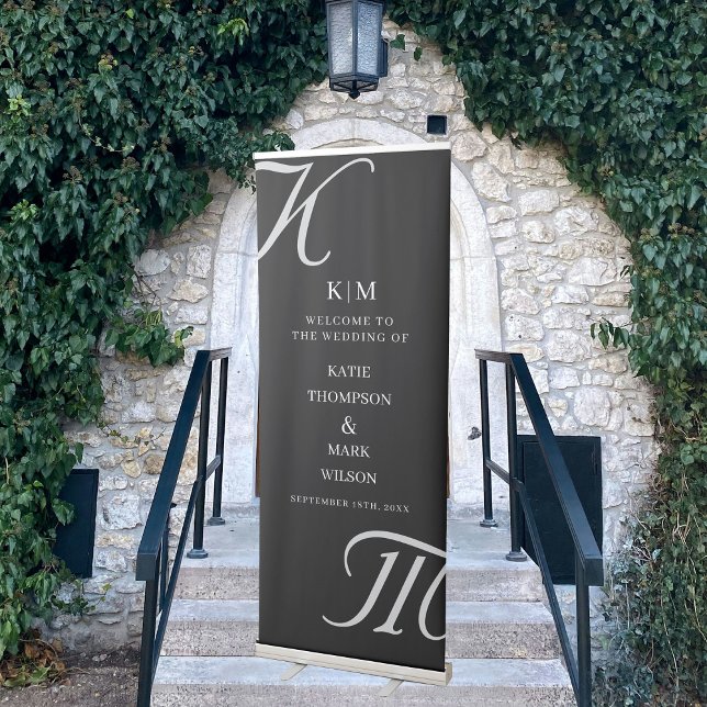 Elegant Wedding Traditional Monogram Black White Retractable Banner (Elegant Wedding Traditional Monogram Black White Retractable Banner)