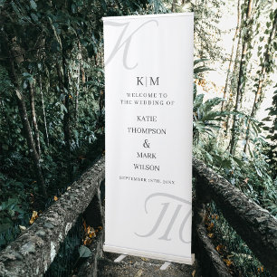 Elegant Wedding Traditional Monogram White Black Retractable Banner