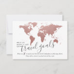 Elegant Wedding Travel Ideas Advice<br><div class="desc">Create a unique and fun guest book alternative for a travel bridal shower theme or destination wedding couple who loves to travel with these fun travel advice cards with a rose gold pink and white world map for guests to mark their favourite vacation spots and describe their suggestion on the...</div>