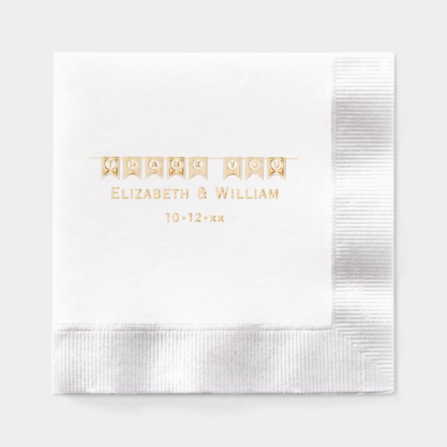 Elegant Wedding Typography Thank You Banner Foil Napkins (Front)