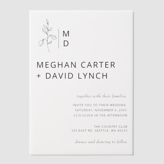 Elegant Wedding Vellum Invitations (Front)