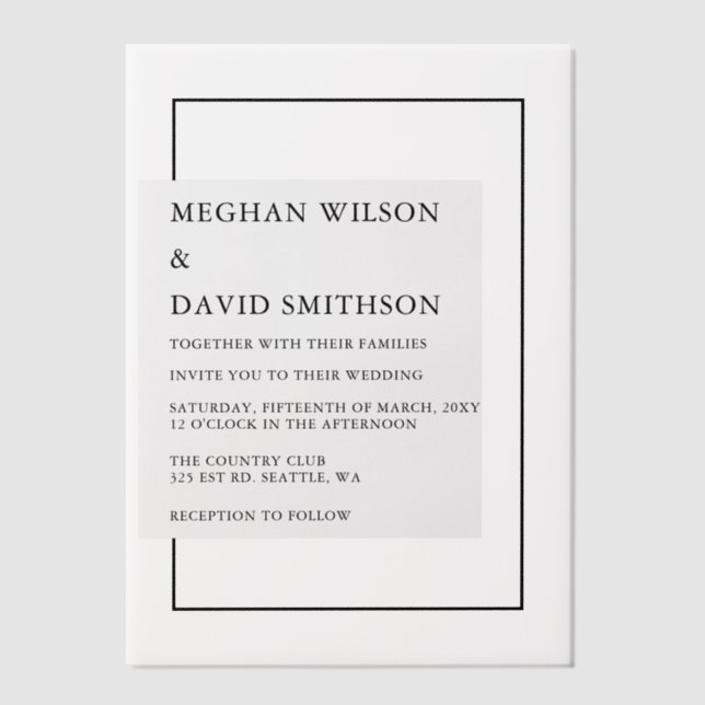 Elegant Wedding Vellum Invitations (Front)