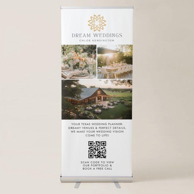 Elegant Wedding Vendor QR Code Custom Logo Photo Retractable Banner (Front)