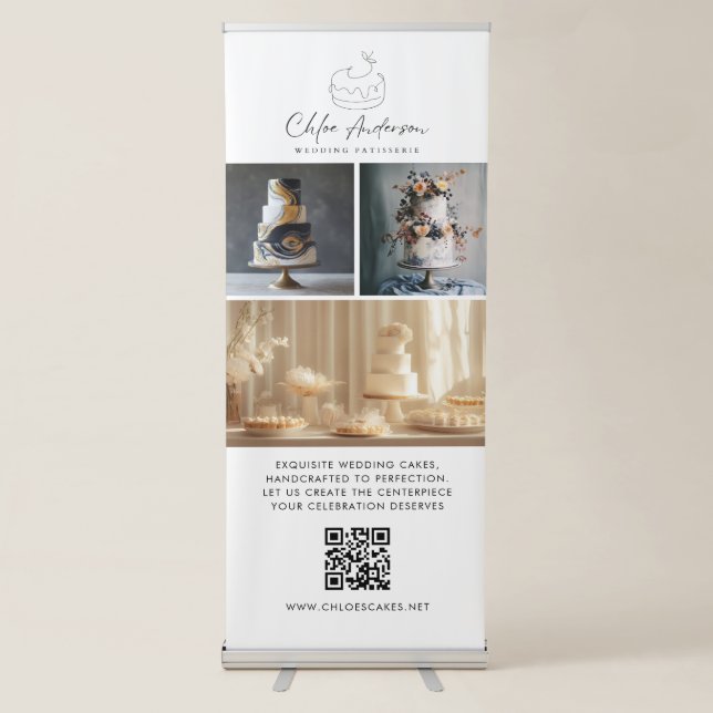 Elegant Wedding Vendor QR Code Custom Logo Photos Retractable Banner (Front)