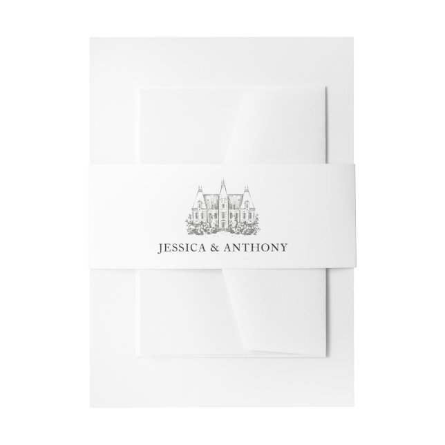 Elegant Wedding Venue Sketch Invitation Belly Band (Front Example)
