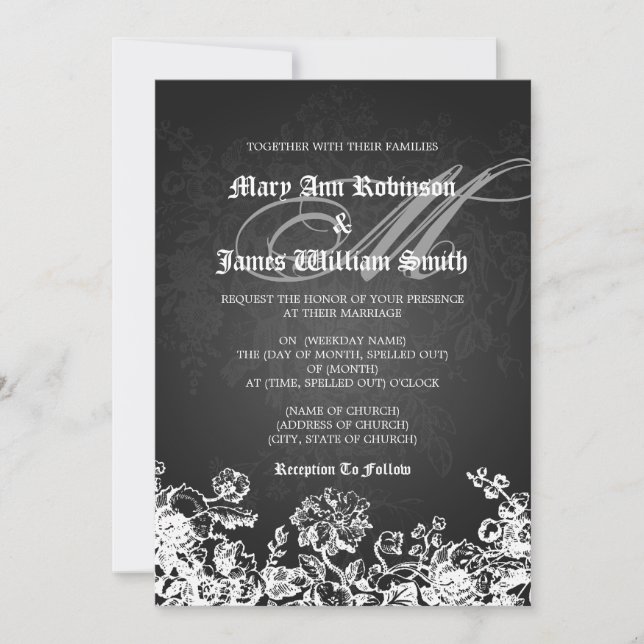 Elegant Wedding Victorian Flourish Black Invitation (Front)