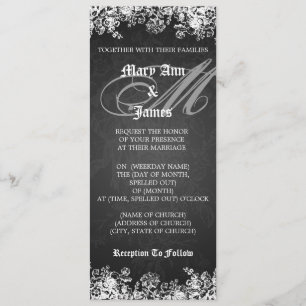 Elegant Wedding Victorian Flourish Black Invitation