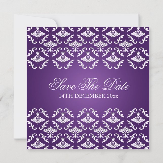 Elegant Wedding Vintage Damask Purple Invitation (Front)