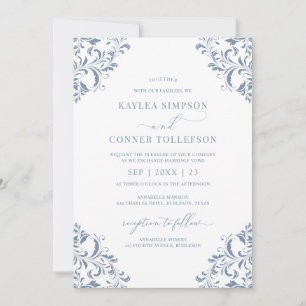 Elegant Wedding Vintage Dusty Blue Calligraphy Invitation