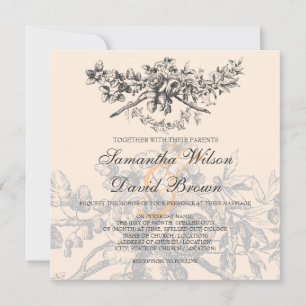 Elegant Wedding Vintage Floral Decor Black Invitation