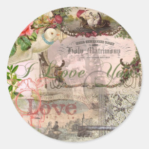 Elegant Wedding Vintage Marriage Antique Vintage Classic Round Sticker