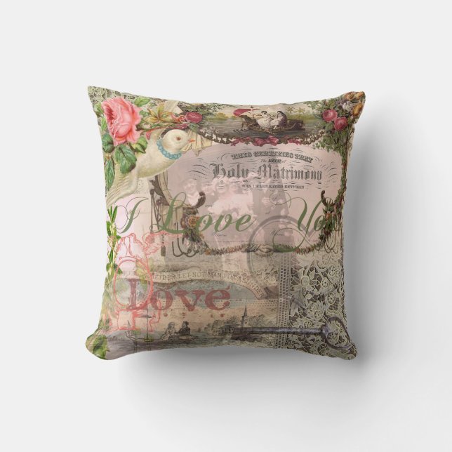 Elegant Wedding Vintage Marriage Antique Vintage Cushion (Front)