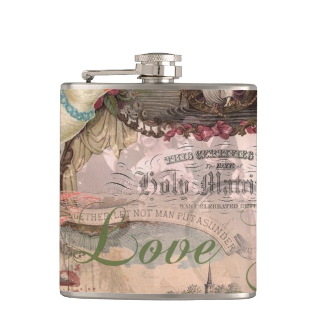 Elegant Wedding Vintage Marriage Antique Vintage Hip Flask (Front)