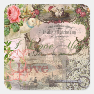 Elegant Wedding Vintage Marriage Antique Vintage Square Sticker