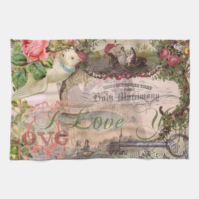 Elegant Wedding Vintage Marriage Antique Vintage Tea Towel (Horizontal)