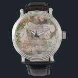 Elegant Wedding Vintage Marriage Antique Vintage Watch<br><div class="desc">This beautiful vintage design is created from antique lace, vintage images, and gorgeous lettering - just perfect for a vintage wedding gift. The image shows a white dove, roses, old lace, and images of bride and groom. The lovely vintage feel is perfect for a wedding gift or for a theme...</div>